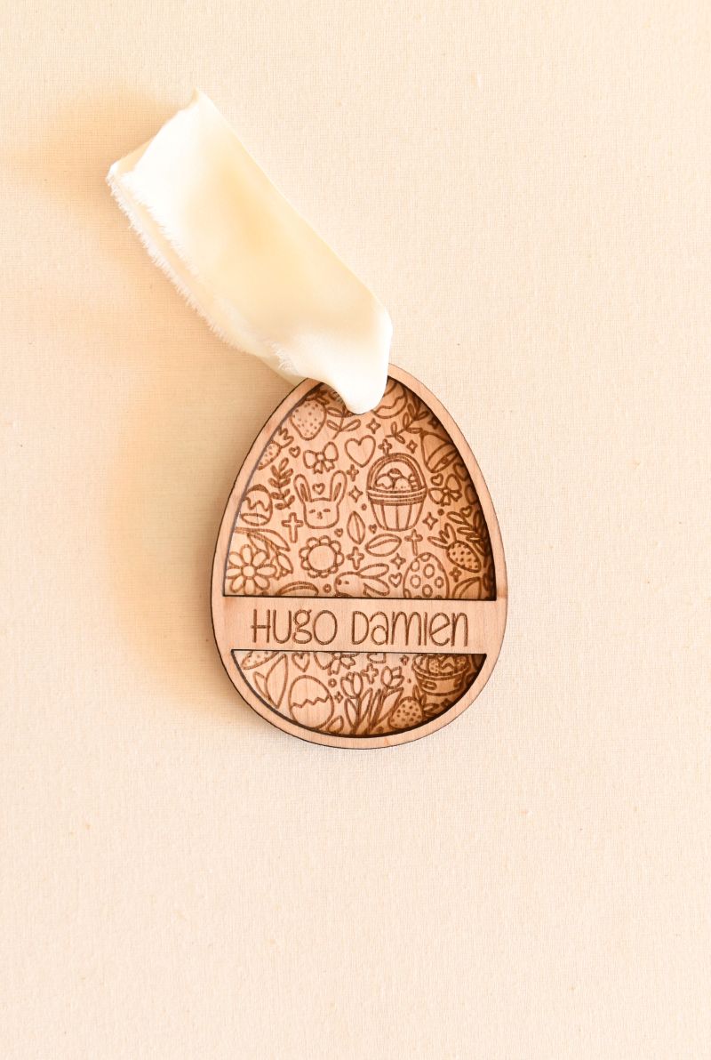 Personalized Wooden Easter Egg Basket Tag, Custom name easter egg tag, Gift tag, Easter basket tag