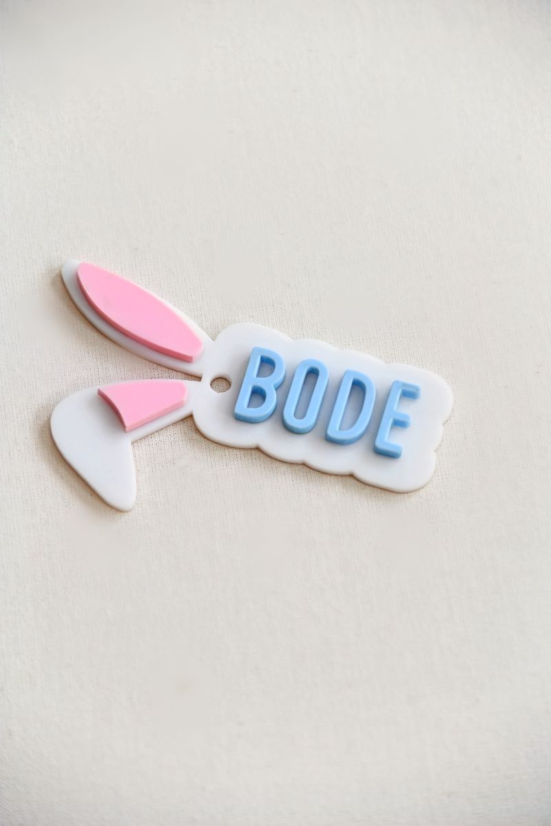 Custom easter Bunny ear gift/ basket tag. custom name in your choice of pink, blue, or green, with soft light pink-filled ears for a sweet and festive look.